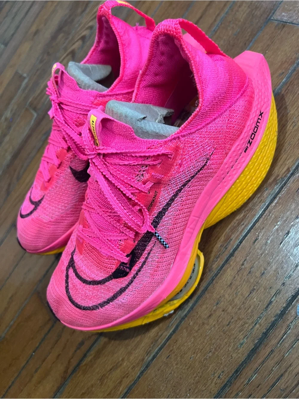 Nike Women's Hot Pink and Yellow ZoomX Running Shoes with Black Swoosh size w 9